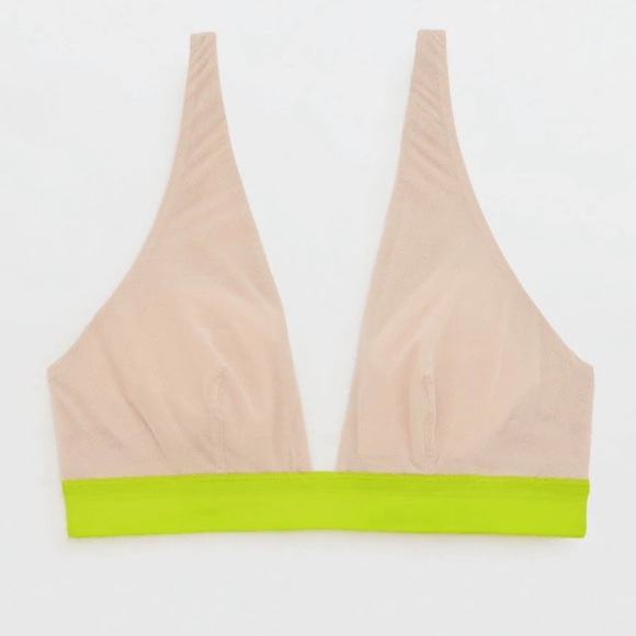 aerie Other - Aerie Smoothez Mesh Plunge Bralette Wireless Triangle Bra Nude Green Size M NEW